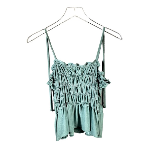 Zara Ruffle Tube Top Tank Sea Green Size L - Picture 2 of 9